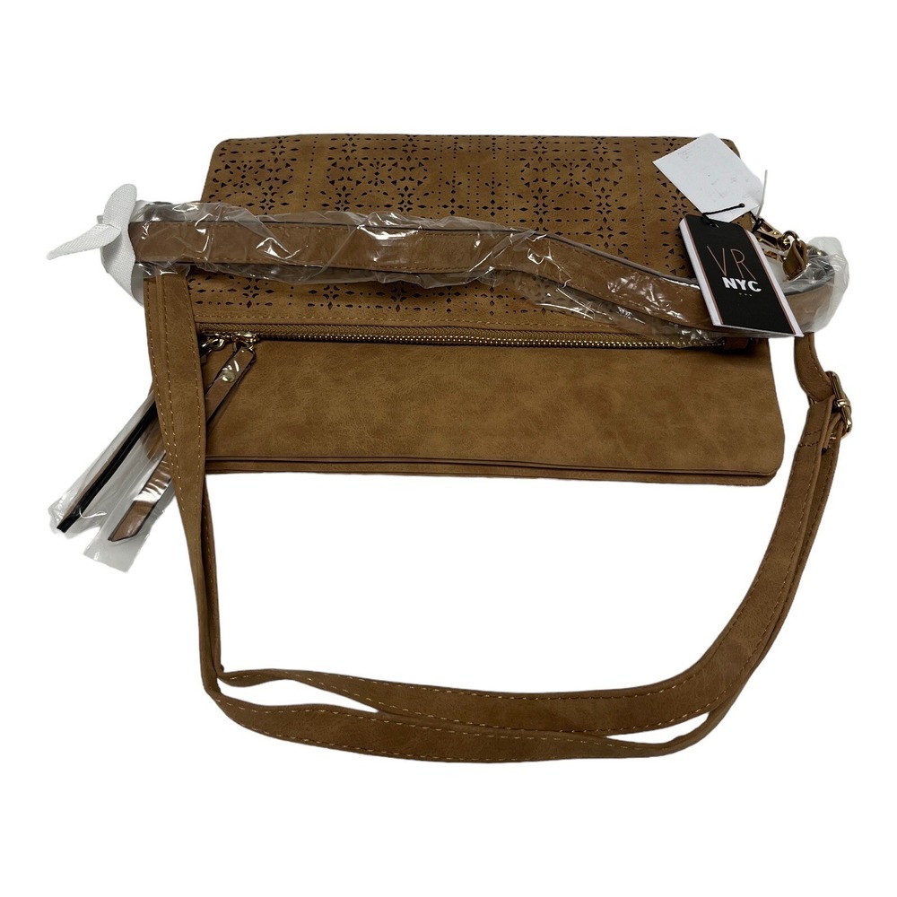 VR NYC Mosaic Design Laser Cut Fold Over Double Compartment Crossbody Bag NEW